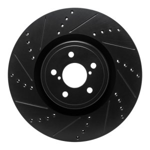 Subaru Impreza Brake Rotor (1) - Front Left - R1 Concepts - Drilled & Slotted - Black - `03-`25